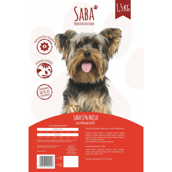 SABA 52% mięsa - dla psów dorosłych małych ras